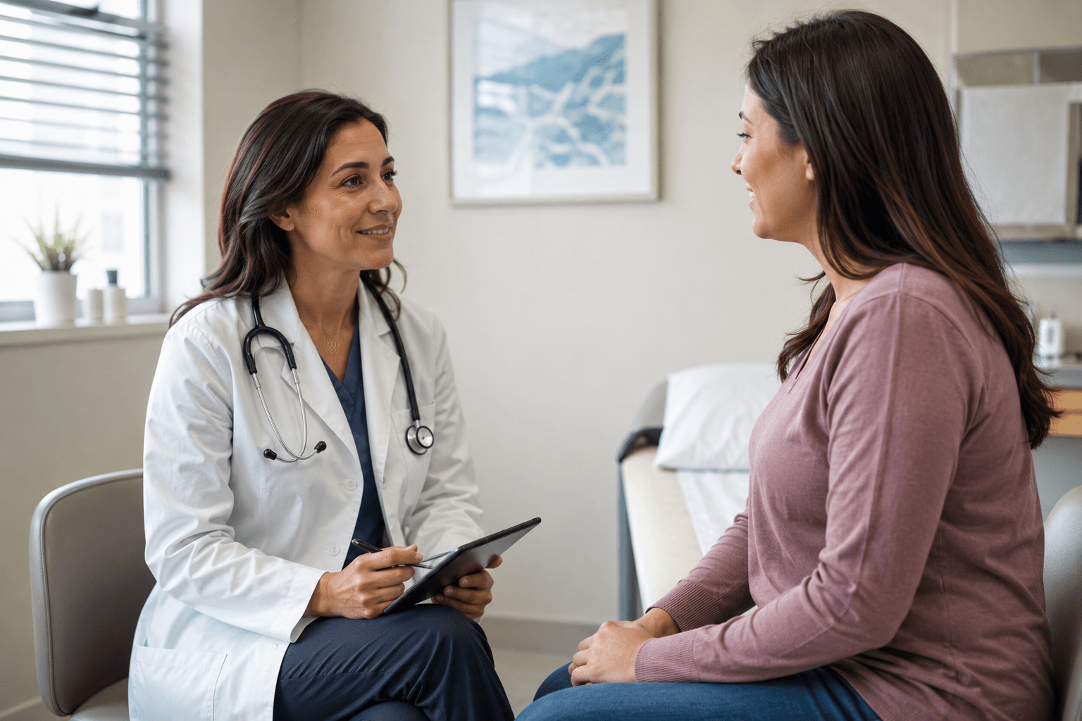A patient and clinician having a thoughtful conversation
